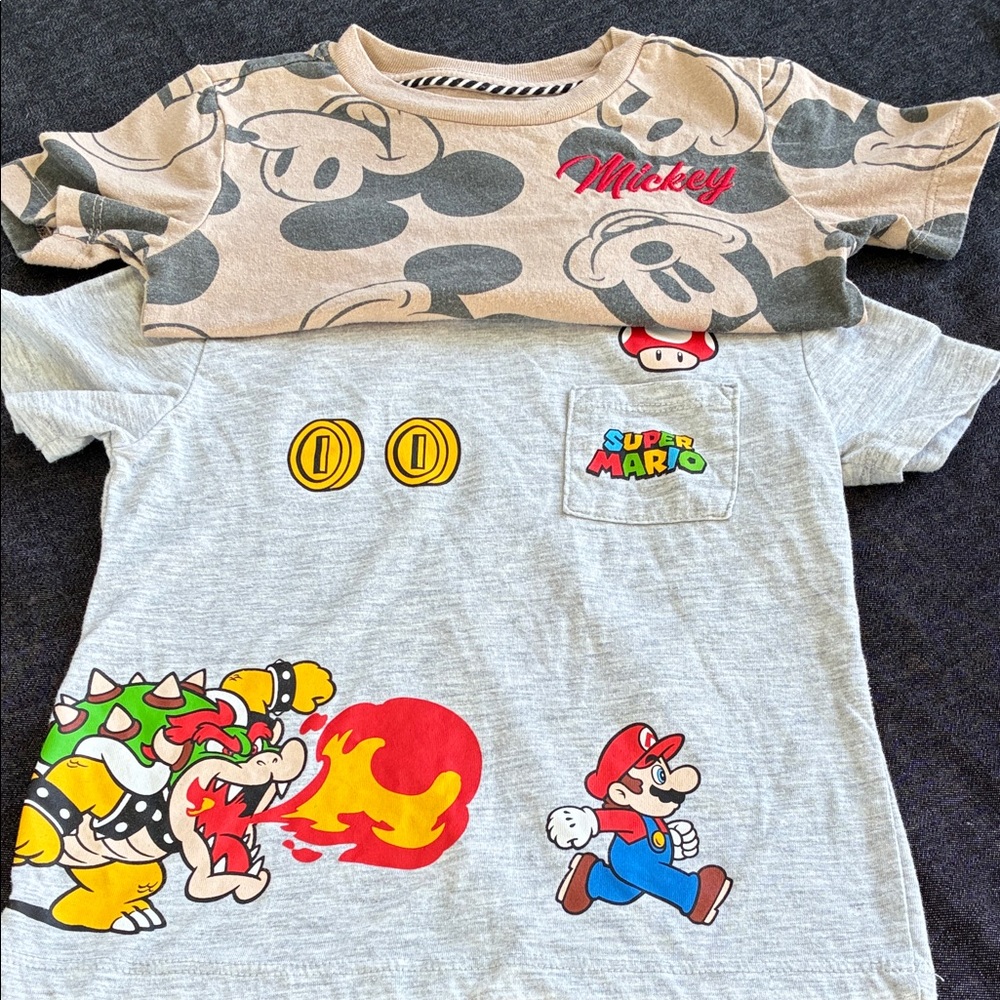Nintendo Kids Super Mario & Mickey Tee Two-Pack - Beige & Gray